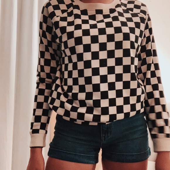 black and white checkered sweater